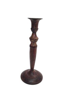 Vintage Bronze Finish Candlestick Holder Made In India 9" Tall Distressed